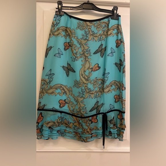JS Collections Blue and Gold A-Line Skirt with Tie Front - Picture 1 of 9